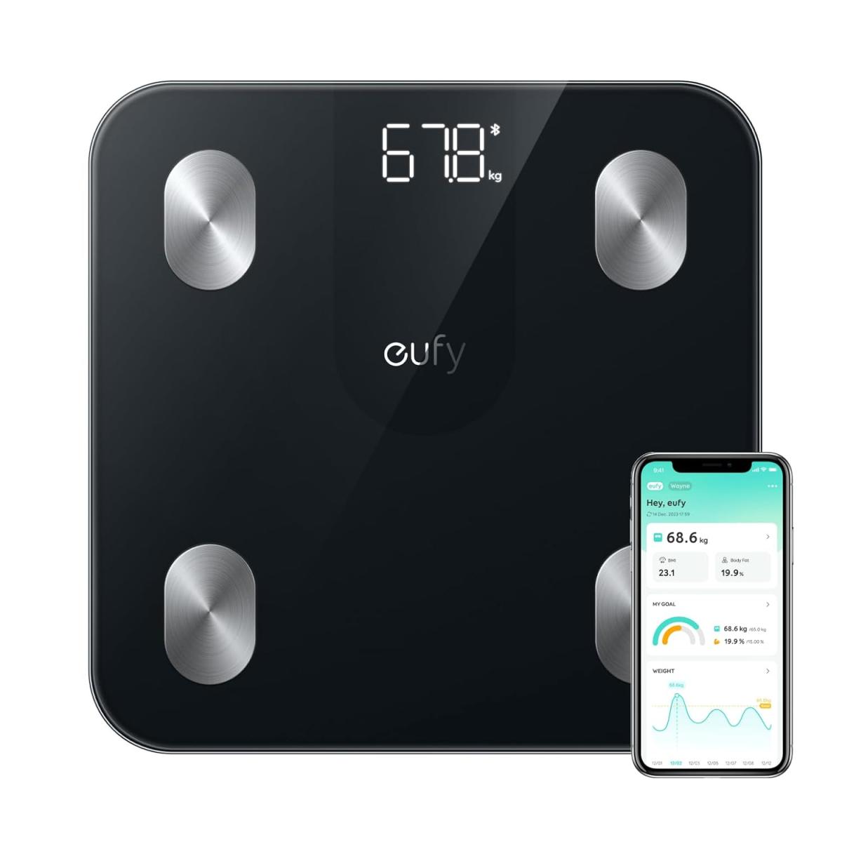 Eufy Smart Scale A1 with Bluetooth, Body Fat Scale, Wireless Digital, 12 Measurements, Weight/Body Fat/BMI, Fitness Body Composition Analysis, Black.