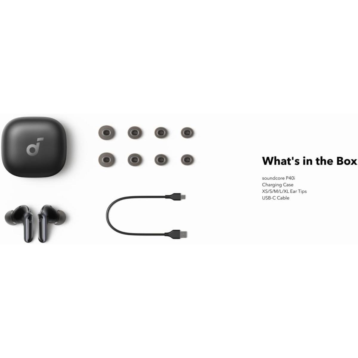 Soundcore P40i by Anker,Black, Noise Cancelling Wireless Earbuds, Adaptive Noise Cancelling to Environments, Heavy Bass, 60H Playtime, 2-in-1 Case and Phone Stand, IPX5, Wireless Charging, Bluetooth 5.3