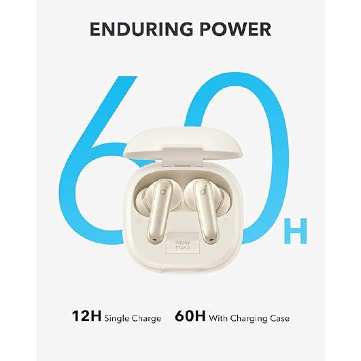 Soundcore P40i by Anker ,White, Noise Cancelling Wireless Earbuds, Adaptive Noise Cancelling to Environments, Heavy Bass, 60H Playtime, 2-in-1 Case and Phone Stand, IPX5, Wireless Charging, Bluetooth 5.3