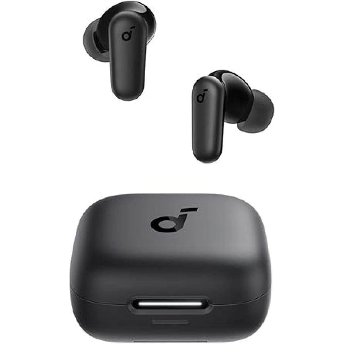 Soundcore by Anker R50i NC Wireless Bluetooth Earphones, Powerful and Smart Noise Cancelling, Powerful Bass, 45 Hours Playtime, 2-in-1 Case and Phone Stand, IP54, Bluetooth 5.4, Black