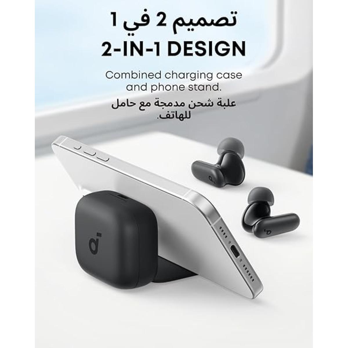 Soundcore by Anker R50i NC Wireless Bluetooth Earphones, Powerful and Smart Noise Cancelling, Powerful Bass, 45 Hours Playtime, 2-in-1 Case and Phone Stand, IP54, Bluetooth 5.4, Black