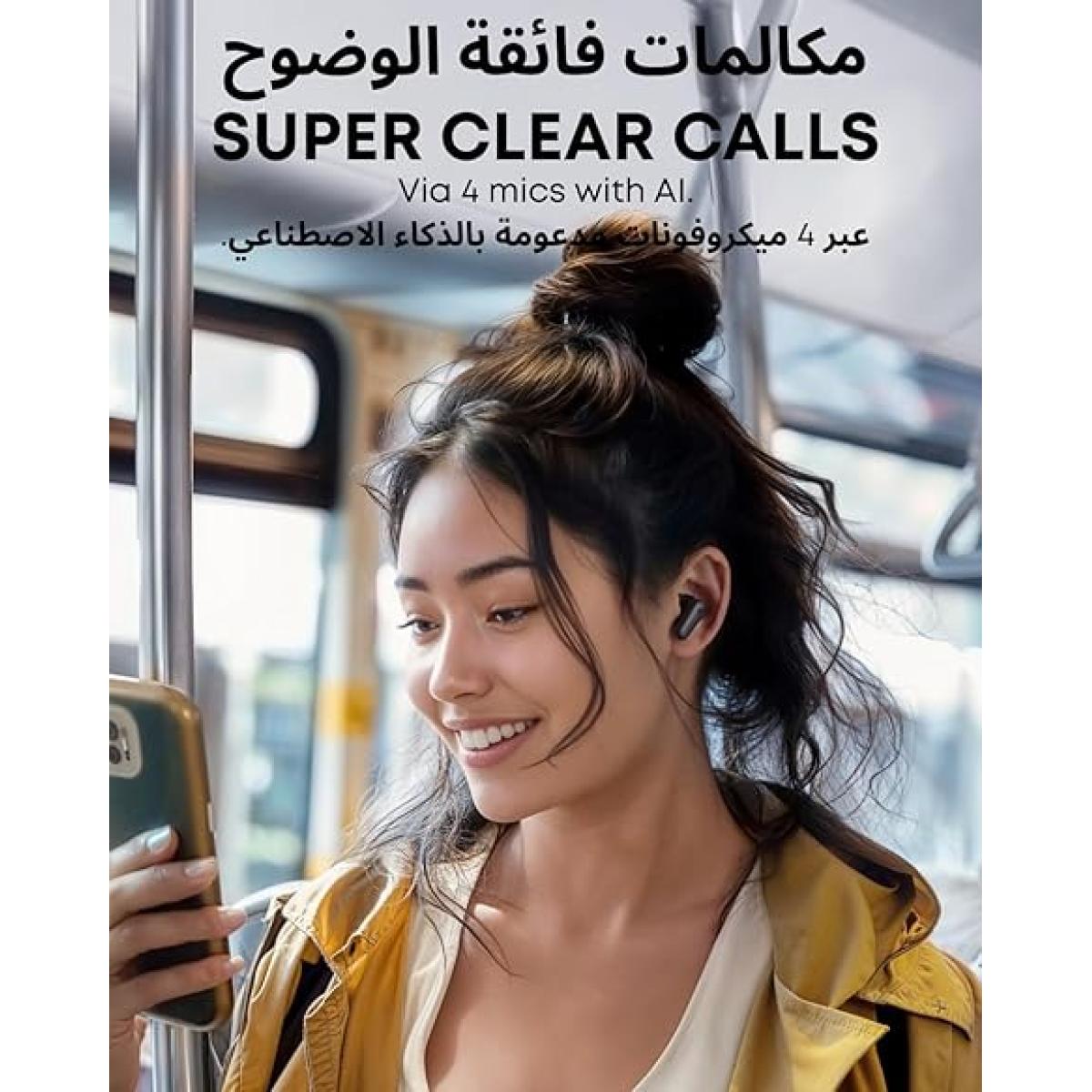 Soundcore by Anker R50i NC Wireless Bluetooth Earphones, Powerful and Smart Noise Cancelling, Powerful Bass, 45 Hours Playtime, 2-in-1 Case and Phone Stand, IP54, Bluetooth 5.4, Black