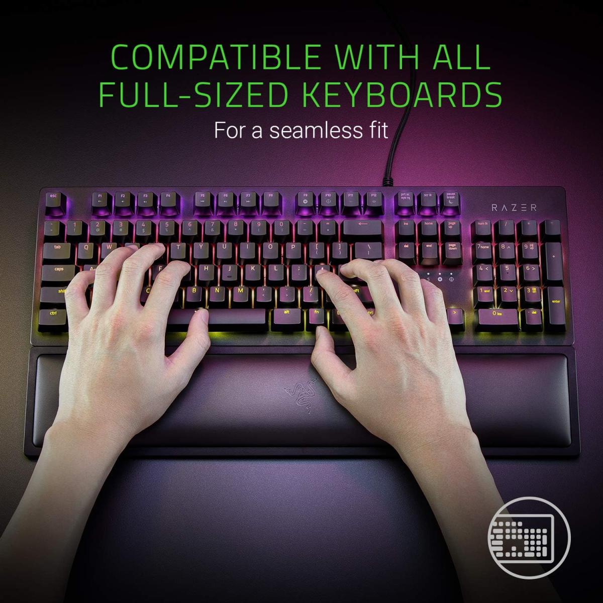 Razer Ergonomic Wrist Rest for Faux Leather Full-Sized Keyboards w/ Anti-Slip Rubber Base & Angled Incline - Classic Black