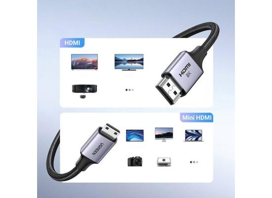 UGREEN 8K Mini HDMI To Hdmi Cable 2.1 2M, Ultra High Speed Braided HDMI Cord 10K 8K@60Hz 4K@240Hz, HDR10 HDCP 2.2&2.3