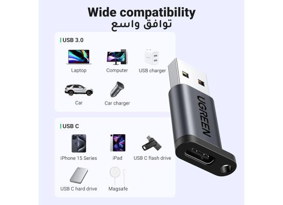 UGREEN 10Gbps USB C Female to USB Male Adapter Type C to USB A Charger Cable Converter Compatible with Apple Watch iPhone 15 14 13 AirPods 3 MacBook Samsung Galaxy Google Pixel etc Gray