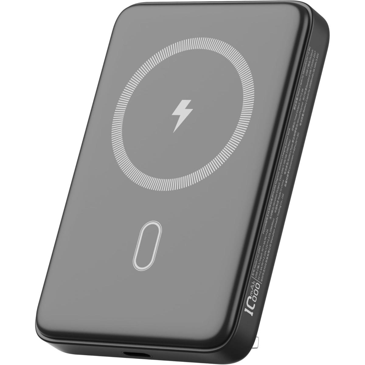 Wiwu Wi-P043 Magnetic Power Bank - Wireless Portable Charger for Smartphone with USB-C Input, Wireless Output, Type-C Port with Stand | Portable Phone Charger (Black,white)