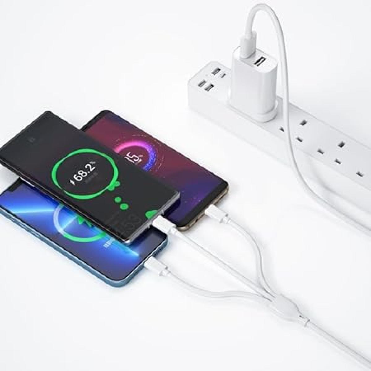 WIWU ELECTROPRIME compatible for WIWU Wi-U003 Quick Series Dual USB Charger with 3 in 1 USB Charging Data Cable Set, UK Plug(White)