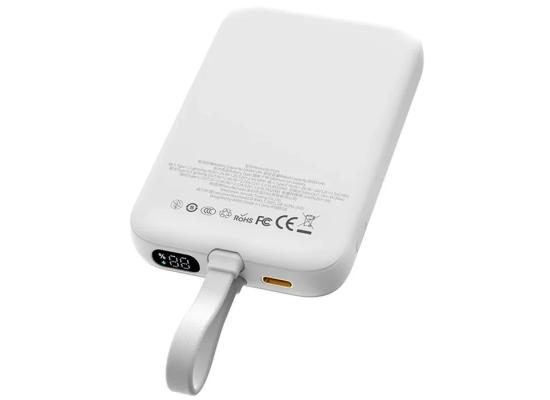 WIWU Wi-P024 10000mAh Magnetic Wireless Charging Power Bank PD 20W Fast Charging Battery Pack with Built-in Cable - White
