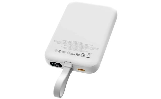 WIWU Wi-P024 10000mAh Magnetic Wireless Charging Power Bank PD 20W Fast Charging Battery Pack with Built-in Cable - White