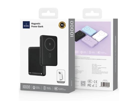 Wiwu Wi-P043 Magnetic Power Bank - Wireless Portable Charger for Smartphone with USB-C Input, Wireless Output, Type-C Port with Stand | Portable Phone Charger (Black)