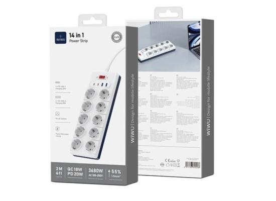 WiWU Wi-S008 PS1042 20W GaN 14 in 1 High Capacity Power Strip