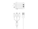 WIWU ELECTROPRIME compatible for WIWU Wi-U003 Quick Series Dual USB Charger with 3 in 1 USB Charging Data Cable Set, UK Plug(White)