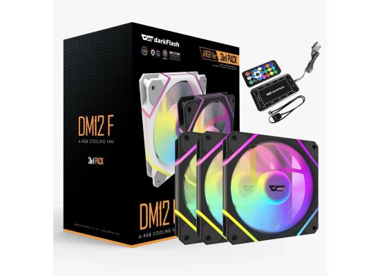 darkFlash DM12F A-RGB High Efficiency Cooling Fan Kit 3in1 w/ Controller, High Quality, Lower Noise w/ Controller - Black