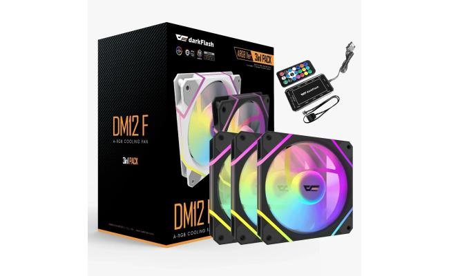 darkFlash DM12F A-RGB High Efficiency Cooling Fan Kit 3in1 w/ Controller, High Quality, Lower Noise w/ Controller - Black