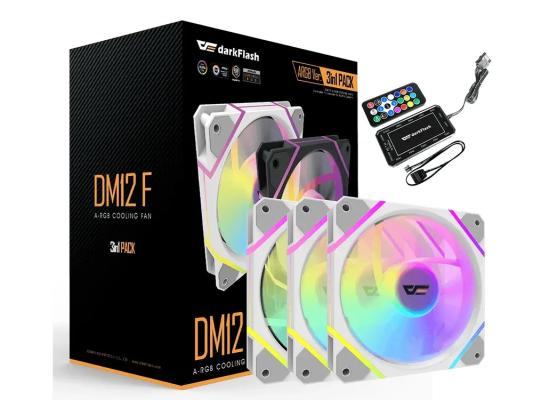 darkFlash DM12F A-RGB High Efficiency Cooling Fan Kit 3in1 w/ Controller, High Quality, Lower Noise w/ Controller - White