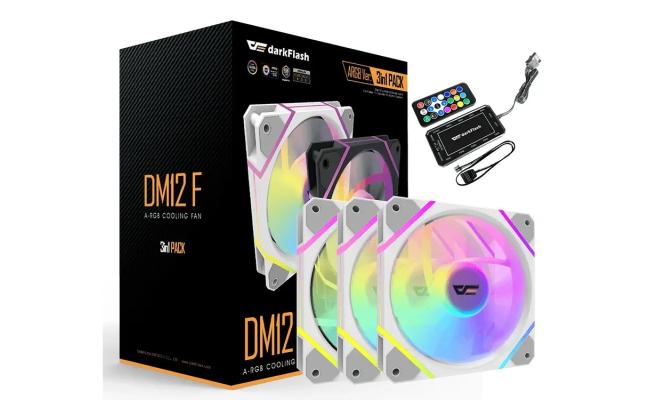darkFlash DM12F A-RGB High Efficiency Cooling Fan Kit 3in1 w/ Controller, High Quality, Lower Noise w/ Controller - White