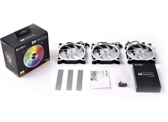 LIAN LI Bora Digital Series RGB 120mm ARGB LED PWM Fan, 3 Fans Pack - (Silver) Frame