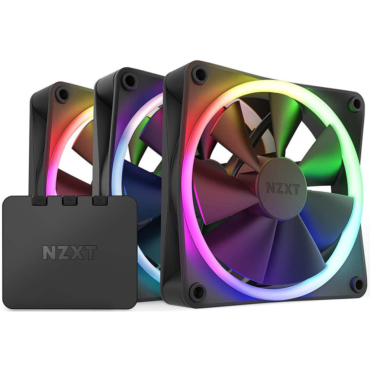 NZXT F120 RGB 3IN1(Black) PWM Airflow Fans & Controller w/ Smart Frame Design & Anti-Vibration Rubber Corners