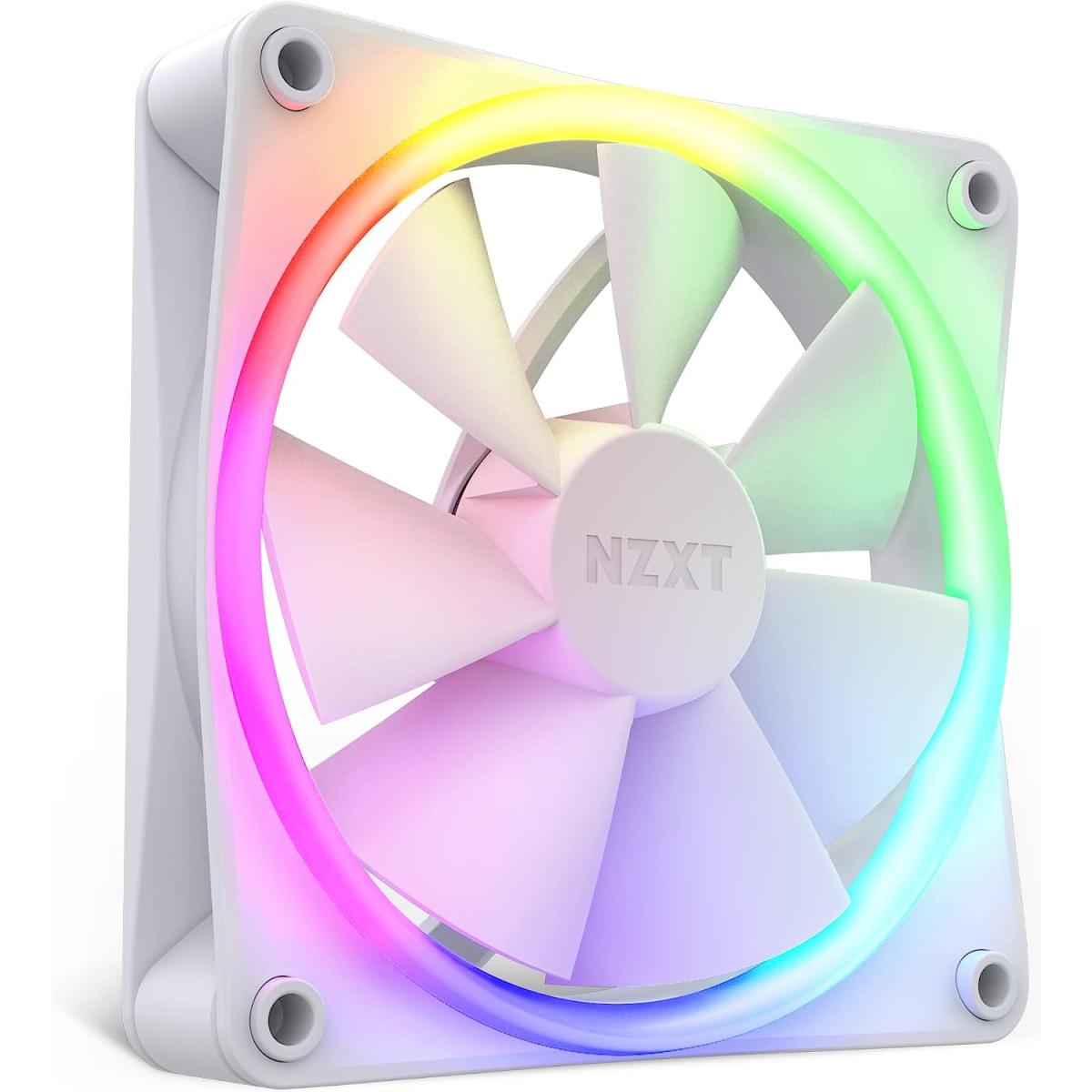 NZXT F140 RGB Single (White) PWM Airflow Fans & Controller w/ Smart Frame Design & Anti-Vibration Rubber Corners