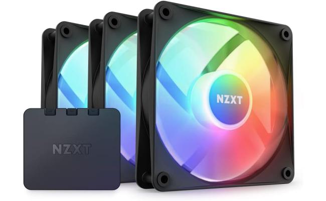 NZXT F120 RGB Core Triple Pack 3IN1 (Black) PWM Airflow Fans & Controller, Fluid Dynamic Bearing (FDB) For Quiet & Cool Operations, Elegant Frame Design & Anti-Vibration Rubber Corners