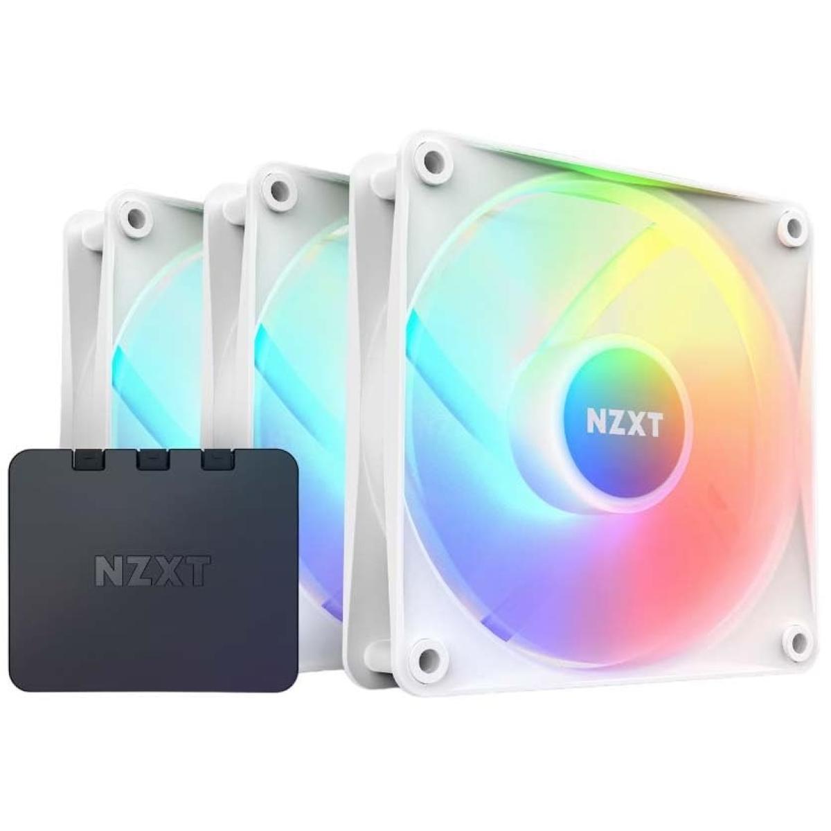 NZXT F120 RGB Core Triple Pack 3IN1 (White) PWM Airflow Fans & Controller, Fluid Dynamic Bearing (FDB) For Quiet & Cool Operations, Elegant Frame Design & Anti-Vibration Rubber Corners