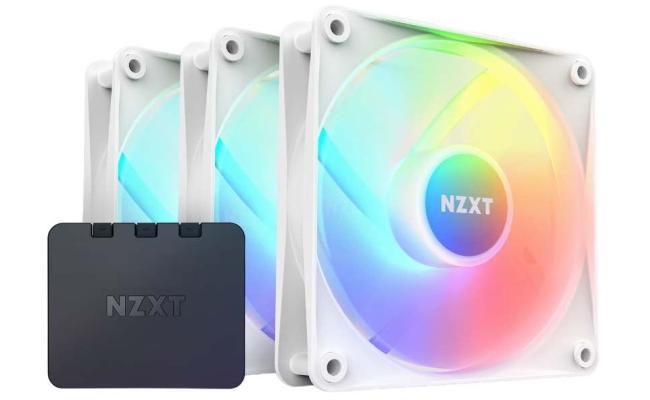 NZXT F120 RGB Core Triple Pack 3IN1 (White) PWM Airflow Fans & Controller, Fluid Dynamic Bearing (FDB) For Quiet & Cool Operations, Elegant Frame Design & Anti-Vibration Rubber Corners