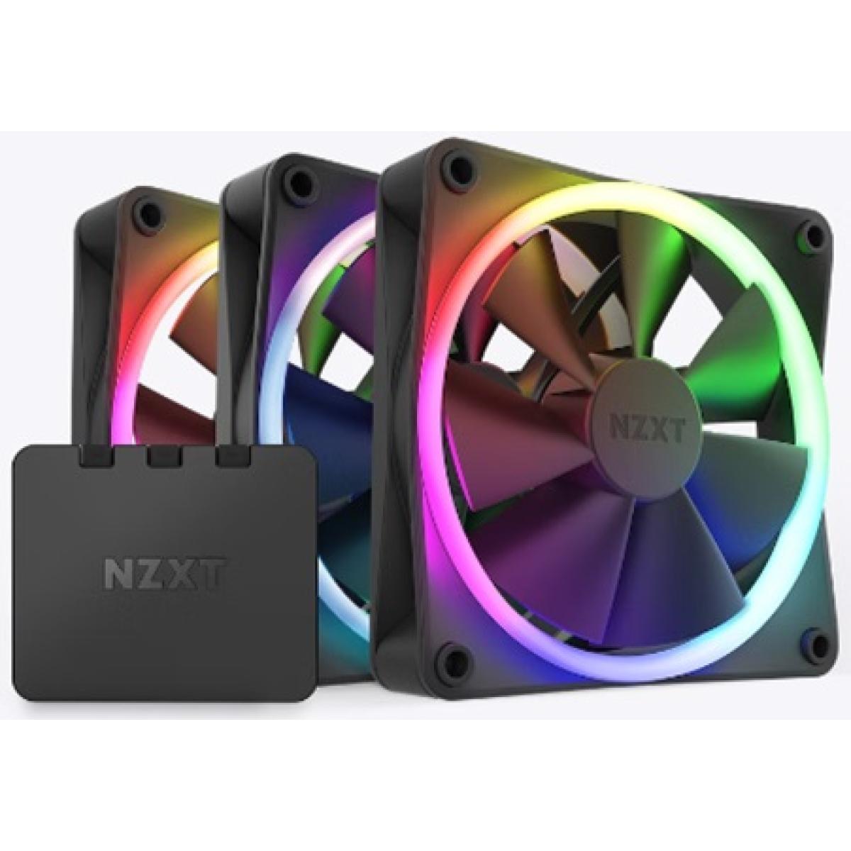 NZXT F120 RGB DUO 3IN1 (Black) PWM Airflow Fans & Controller, Fluid Dynamic Bearing (FDB) For Quiet & Cool Operations, Elegant Frame Design & Anti-Vibration Rubber Corners
