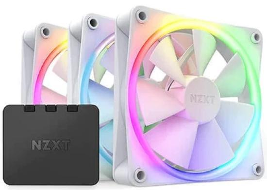 NZXT F120 RGB DUO 3IN1(White) PWM Airflow Fans & Controller, Fluid Dynamic Bearing (FDB) For Quiet & Cool Operations, Elegant Frame Design & Anti-Vibration Rubber Corners
