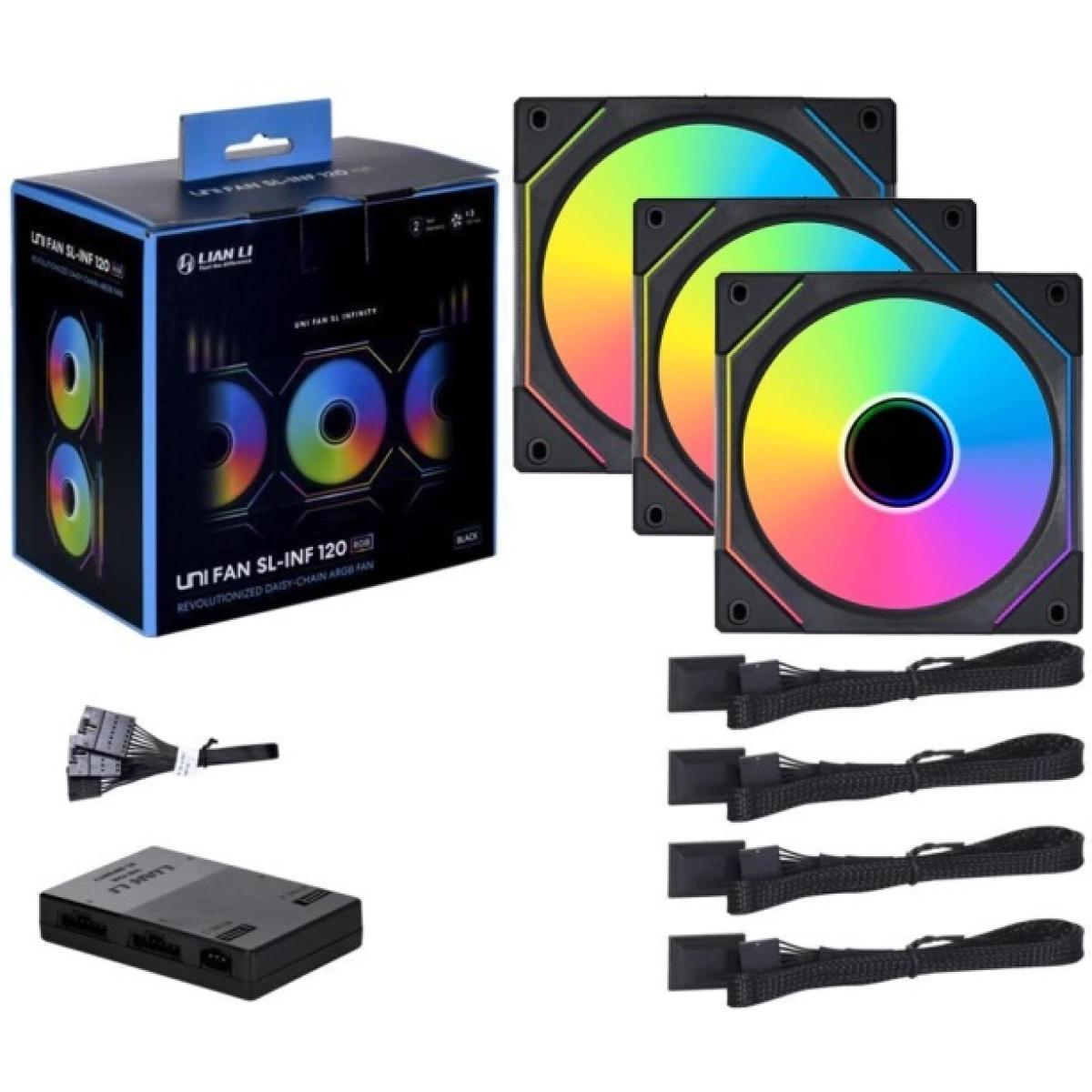 Lian Li UNI FAN SL-INFINITY SL-INF120 Kit 3 Packs (Black) 2nd Gen Of UNI FAN SL W/ Controller (ARGB 120mm LED PWM Daisy-Chain)