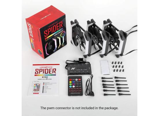 ABKONCORE SP120 ARGB 5V SPECTRUM SYNC 3IN1 120mm Spider Shape FANS W/ Remote Kit