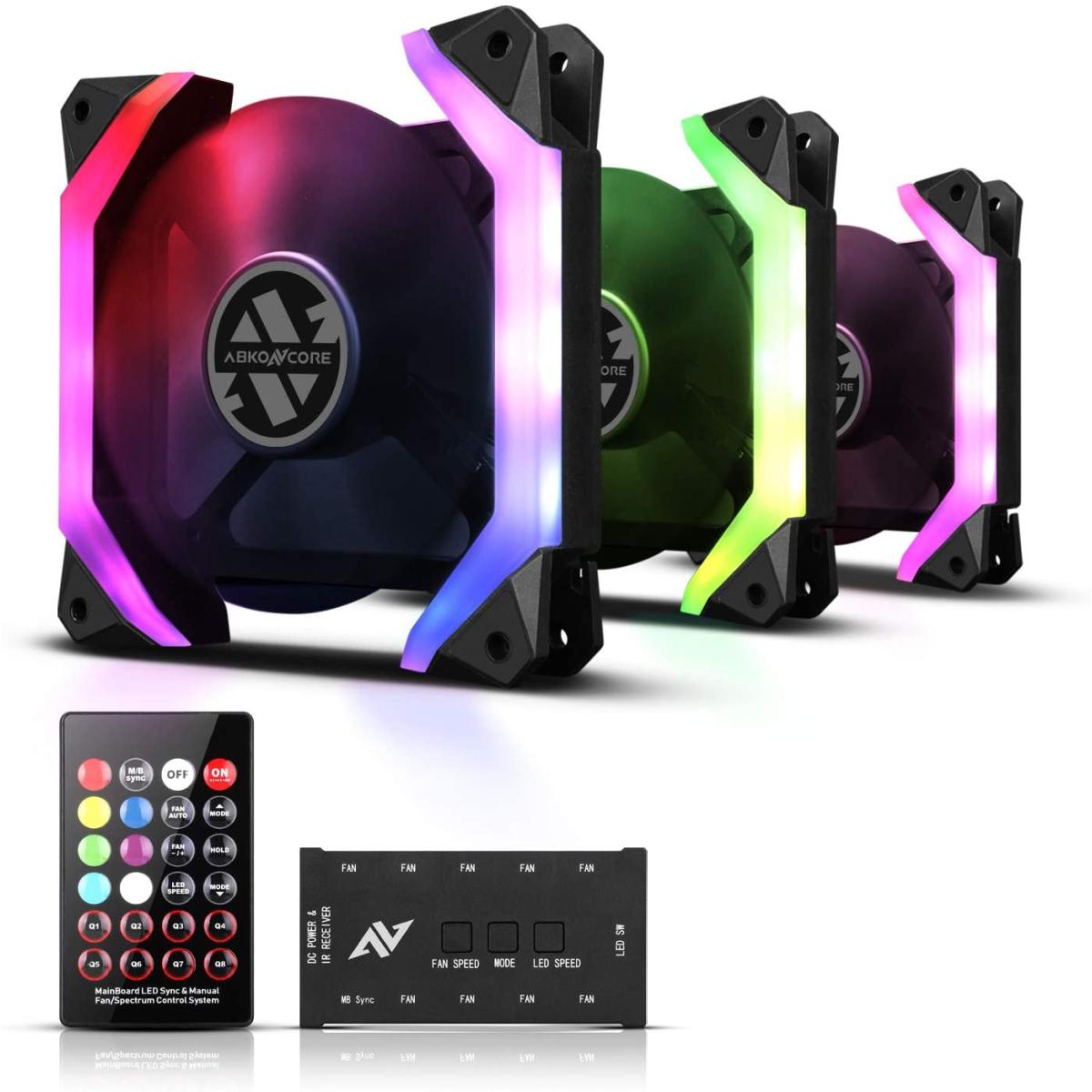 ABKONCORE SP120 ARGB 5V SPECTRUM SYNC 3IN1 120mm Spider Shape FANS W/ Remote Kit