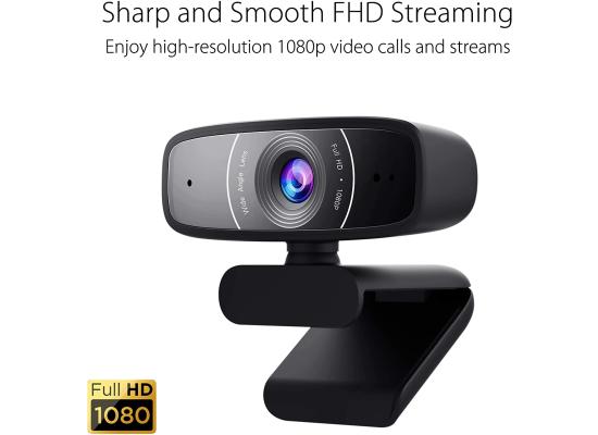 ASUS Webcam C3 1080p HD USB Camera - Beamforming Microphone, Tilt-Adjustable, 360 Degree Rotation, Wide Field of View, Compatible with Skype, Microsoft Teams and Zoom