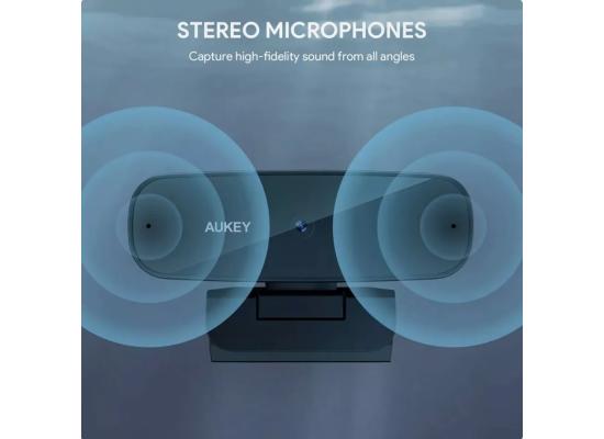 AUKEY 1080p Full HD Webcam, High Image Quality For Video Calling, Recording & Gaming, 1080@30Fps, 2-megapixel, Plug & Play w/ Dual Stereo Mics & Noise Reduction Microphones