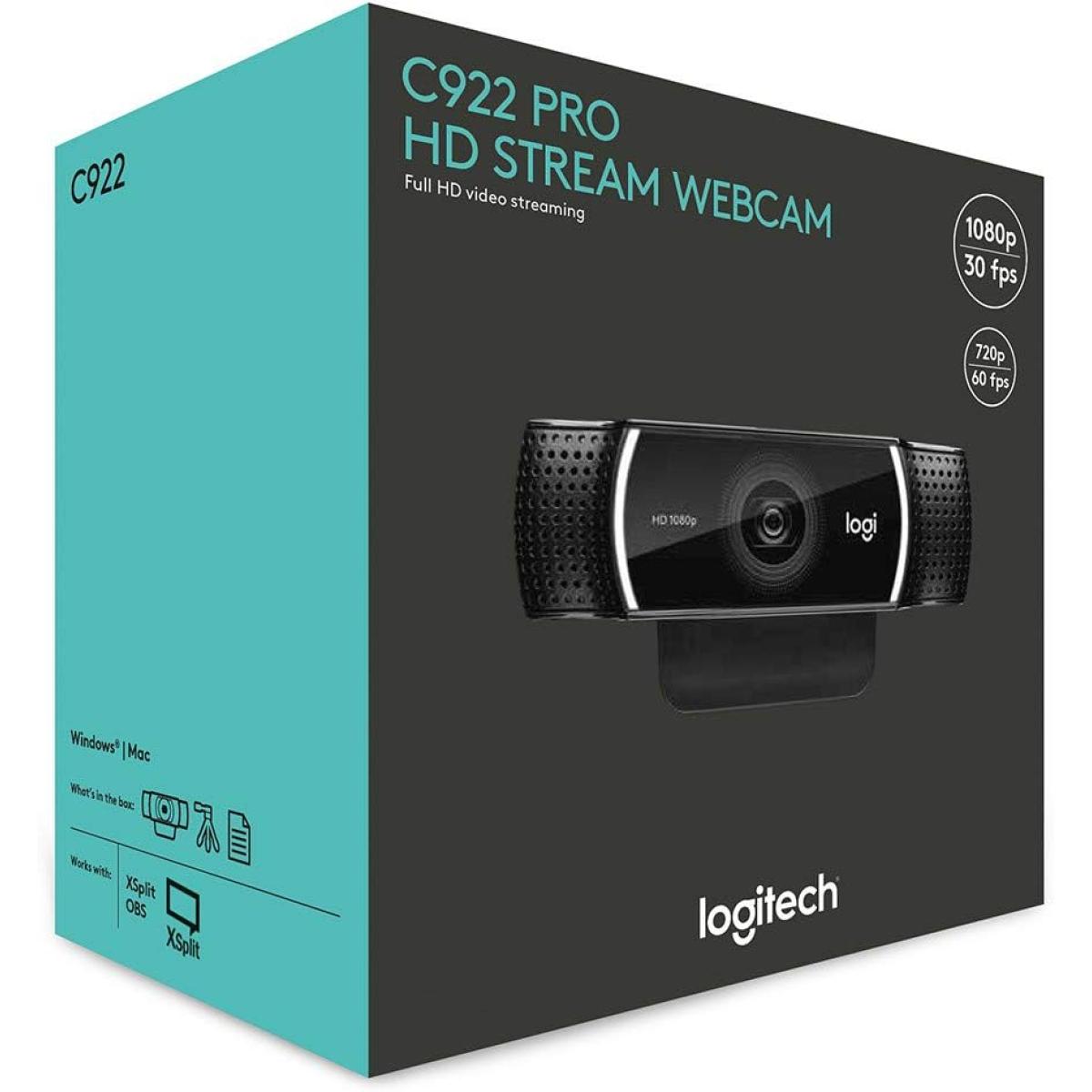 Logitech C922 Pro HD Stream Webcam, 1080p@30FPS, 720p@60FPS Camera for Streaming & Gaming Sessions, Comes w/ Tripod