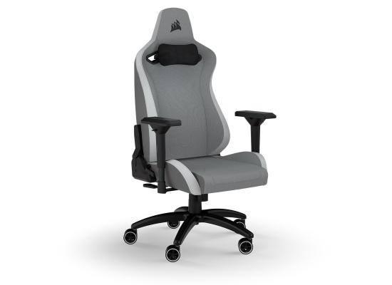 CORSAIR TC200 Fabric Gaming Chair Relaxed Seat Style, High-Density Foam, Breathable & Soft Cloth, Full Steel Frame, 4D Armrests, Memory Foam Neck & Lumbar Pillow, Up To 120mm Height Range, Up To 121KG Weight, 90-180° Recline - LIGHT GREY/WHITE