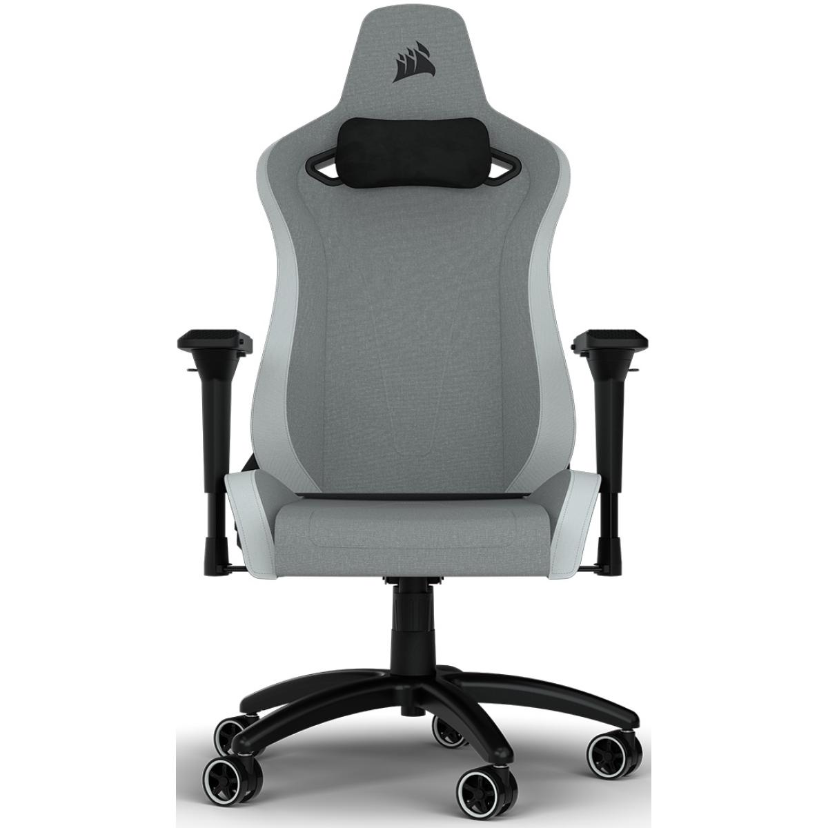 CORSAIR TC200 Fabric Gaming Chair Relaxed Seat Style, High-Density Foam, Breathable & Soft Cloth, Full Steel Frame, 4D Armrests, Memory Foam Neck & Lumbar Pillow, Up To 120mm Height Range, Up To 121KG Weight, 90-180° Recline - LIGHT GREY/WHITE