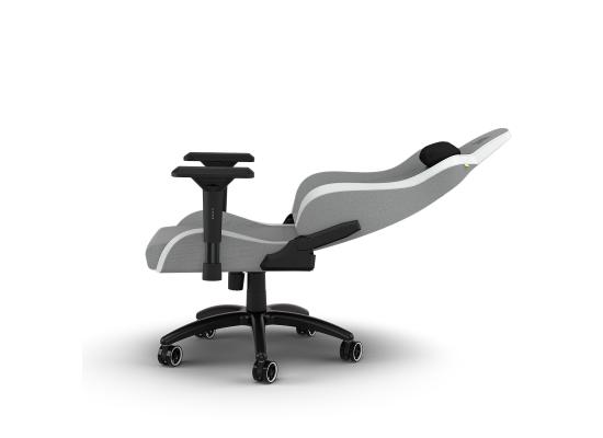 CORSAIR TC200 Fabric Gaming Chair Relaxed Seat Style, High-Density Foam, Breathable & Soft Cloth, Full Steel Frame, 4D Armrests, Memory Foam Neck & Lumbar Pillow, Up To 120mm Height Range, Up To 121KG Weight, 90-180° Recline - LIGHT GREY/WHITE