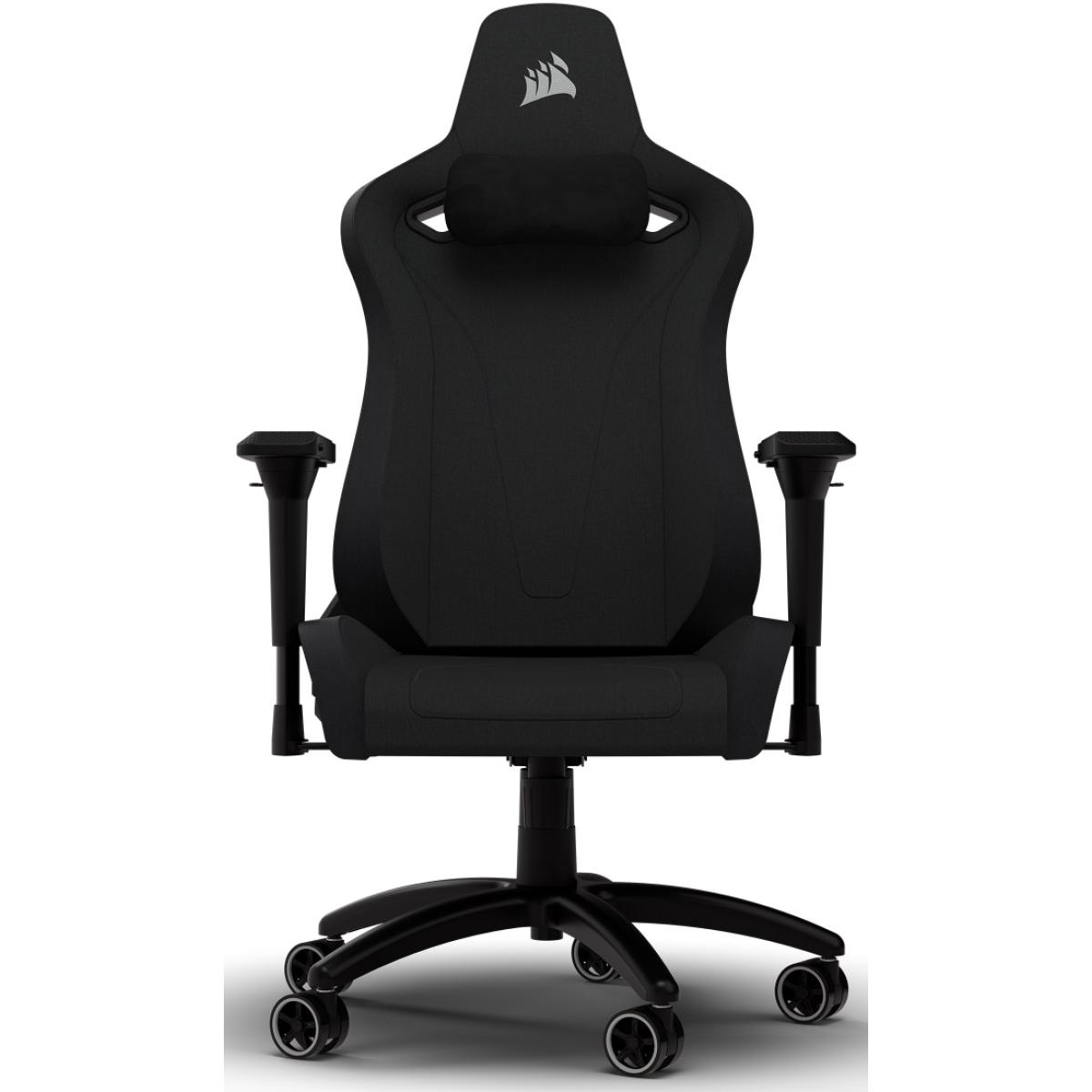 CORSAIR TC200 Fabric Gaming Chair Relaxed Seat Style, High-Density Foam, Breathable & Soft Cloth, Full Steel Frame, 4D Armrests, Memory Foam Neck & Lumbar Pillow, Up To 120mm Height Range, Up To 121KG Weight, 90-180° Recline - Black/Black