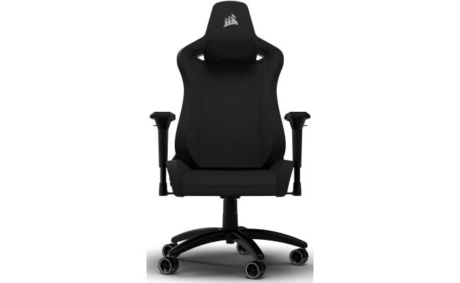 CORSAIR TC200 Fabric Gaming Chair Relaxed Seat Style, High-Density Foam, Breathable & Soft Cloth, Full Steel Frame, 4D Armrests, Memory Foam Neck & Lumbar Pillow, Up To 120mm Height Range, Up To 121KG Weight, 90-180° Recline - Black/Black