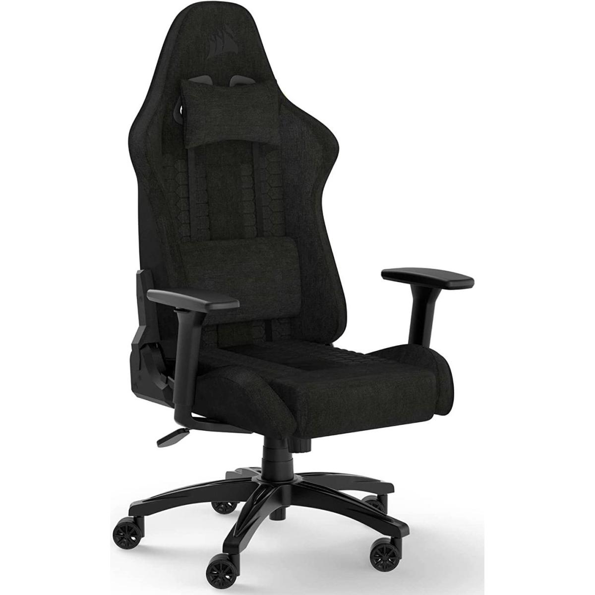 CORSAIR TC100 RELAXED Fabric Gaming Chair Relaxed Seat Style, High-Density Foam, Breathable & Soft Cloth, Steel Frame, 2D Armrests, Memory Foam Neck & Lumbar Pillow, Up To 100mm Height Range, Up To 120KG Weight, 90-160° Recline - Black/Black