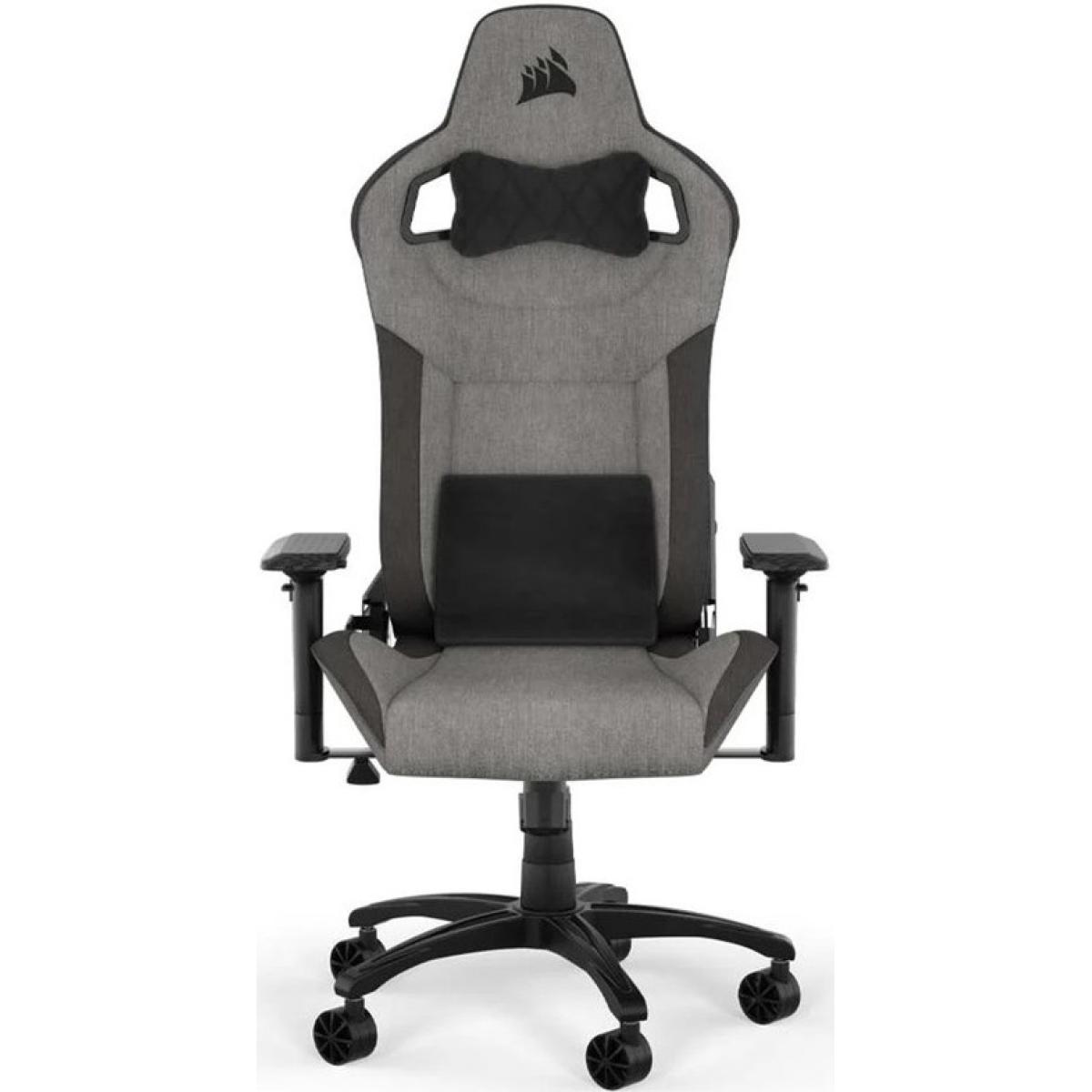 CORSAIR T3 RUSH Fabric Gaming Chair (2023) Racing Seat Style, Cold Foam, Breathable & Soft Cloth, Solid Steel Frame, 4D Armrests, Neck Cushion & Memory Foam Lumbar, Up To 100mm Height Range, Up To 120KG Weight, 90-160° Recline - GREY/CHARCOAL