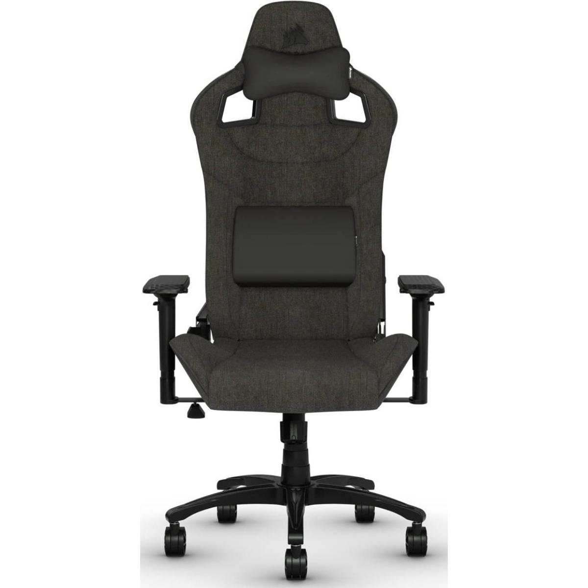 CORSAIR T3 RUSH Fabric Gaming Chair (2023) Racing Seat Style, Cold Foam, Breathable & Soft Cloth, Solid Steel Frame, 4D Armrests, Neck Cushion & Memory Foam Lumbar, Up To 100mm Height Range, Up To 120KG Weight, 90-160° Recline - Charcoal