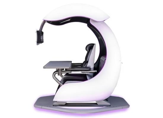Cooler Master ORB X - Fully Immersive ARGB Multi-purpose Station, Semi-Enclosed Cockpit Station, Support Up To Three 27" Monitors, Ergonomic Recliner, Adjustable Headrest, Lumbar Support & seating positions -Black & White