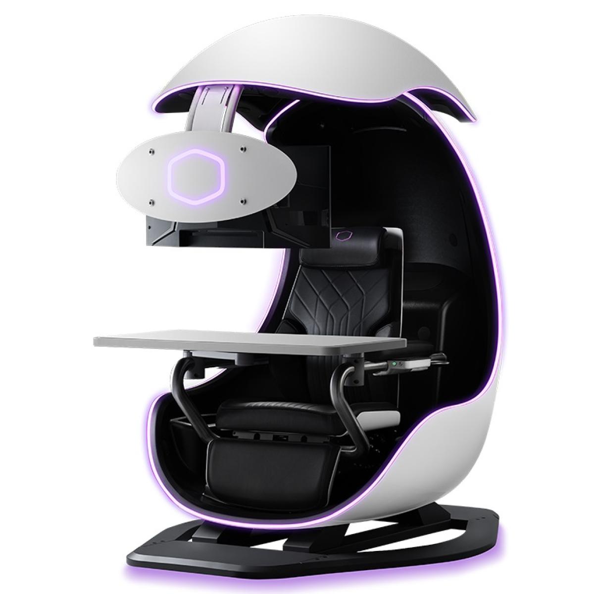 Cooler Master ORB X - Fully Immersive ARGB Multi-purpose Station, Semi-Enclosed Cockpit Station, Support Up To Three 27" Monitors, Ergonomic Recliner, Adjustable Headrest, Lumbar Support & seating positions -Black & White
