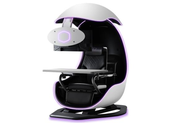 Cooler Master ORB X - Fully Immersive ARGB Multi-purpose Station, Semi-Enclosed Cockpit Station, Support Up To Three 27" Monitors, Ergonomic Recliner, Adjustable Headrest, Lumbar Support & seating positions -Black & White