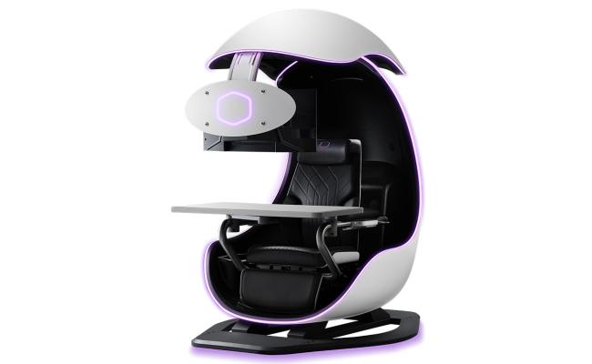 Cooler Master ORB X - Fully Immersive ARGB Multi-purpose Station, Semi-Enclosed Cockpit Station, Support Up To Three 27" Monitors, Ergonomic Recliner, Adjustable Headrest, Lumbar Support & seating positions -Black & White