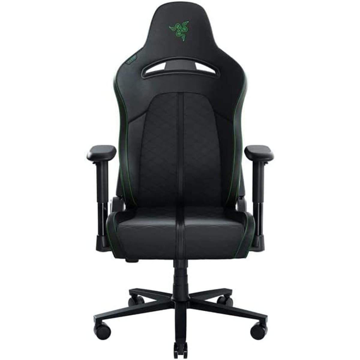 Razer Iskur V2 (Black & Green) Essential Leather Ergonomic Gaming Chair w/ High Density Foam, Optimized Cushion Density, 2D Armrests, Built-In Lumbar Arch, Up To 136kg Max Weight & Up to 152° Recline