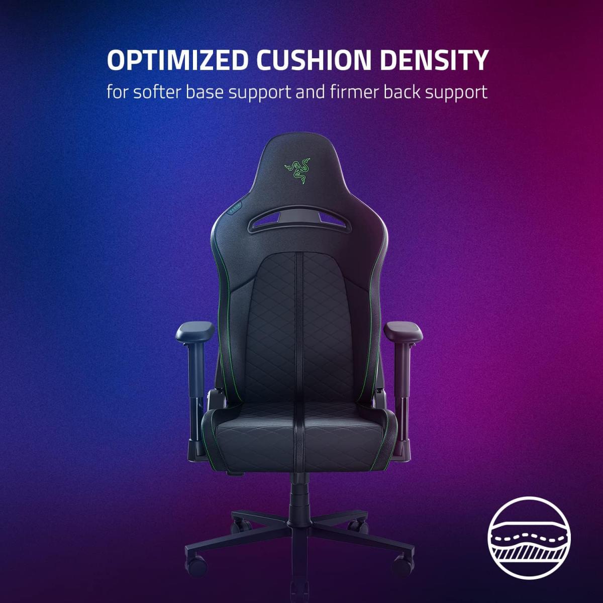 Razer Enki X (Black) Essential Dual Leather & Texture Ergonomic Gaming Chair w/ High Density Foam, Optimized Cushion Density, 4D Armrests, Built-In Lumbar Arch, Up To 136kg Max Weight & Up to 152° Recline