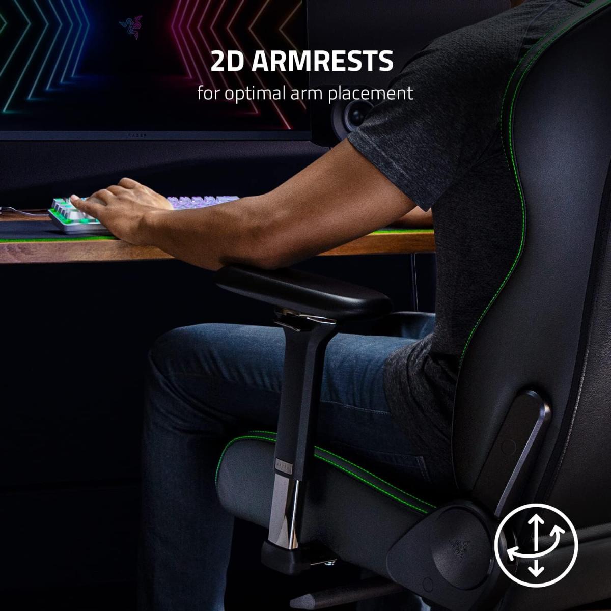 Razer Enki X (Black) Essential Dual Leather & Texture Ergonomic Gaming Chair w/ High Density Foam, Optimized Cushion Density, 4D Armrests, Built-In Lumbar Arch, Up To 136kg Max Weight & Up to 152° Recline