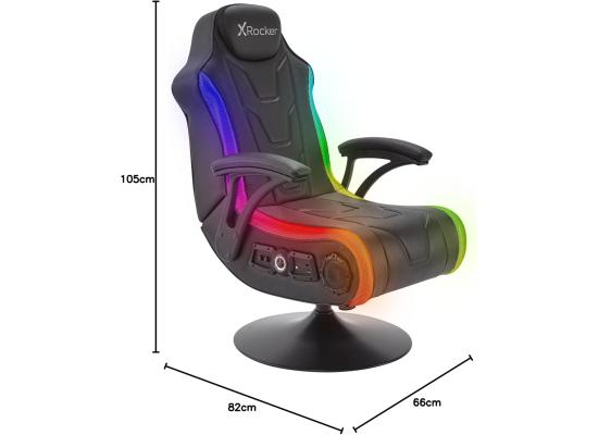 X-Rocker Monsoon RGB 4.1 Audio Pedestal Gaming Chair, 4.1 Surround Sound Light Up Gaming Seat w/ 30 Neo Motion RGB Settings, Bluetooth Wireless Speakers, Subwoofer and Vibration, Padded Armrests Faux Leather - BLACK